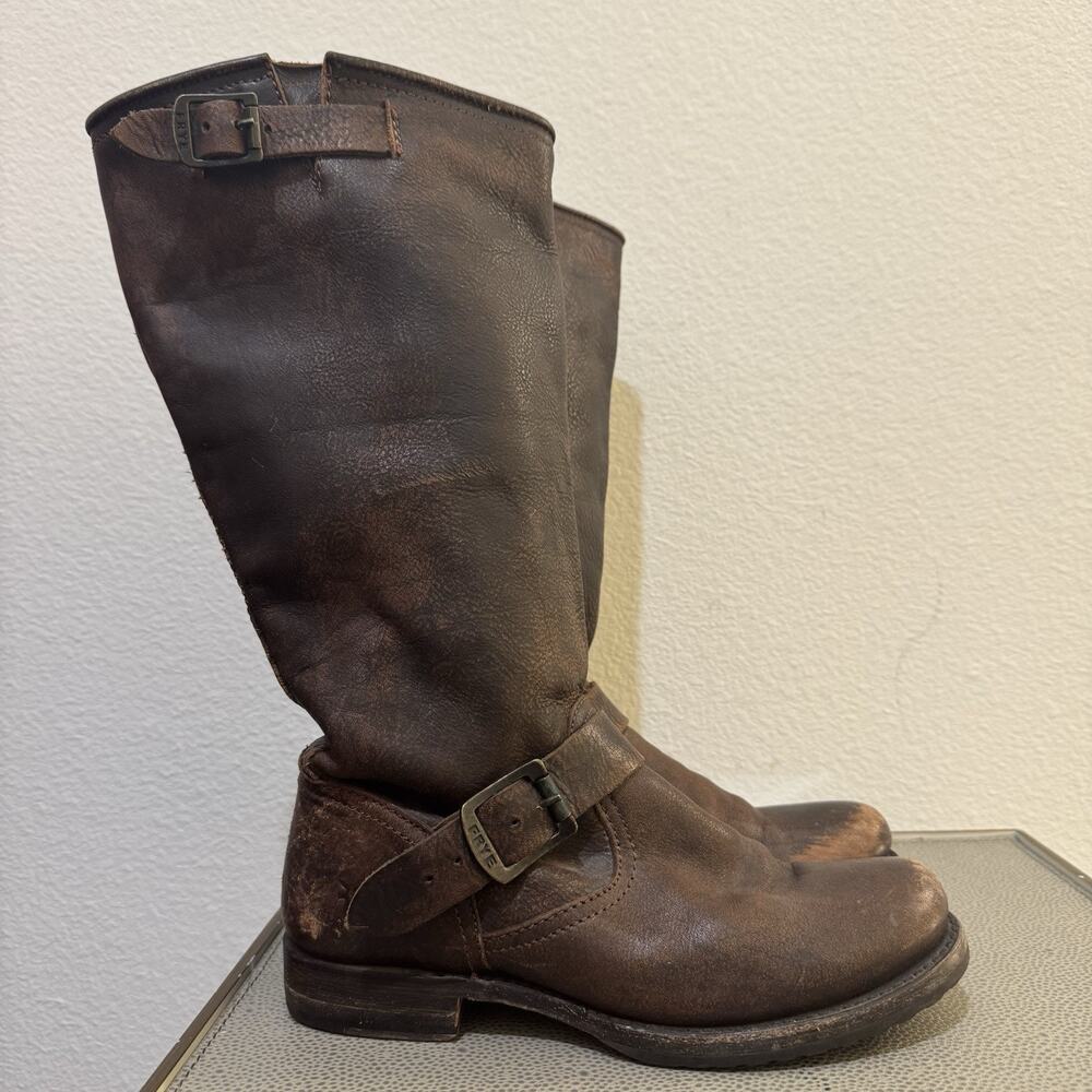 Frye Veronica Slouch Y2K Vintage Buckle Boots Moto Brown Size 9